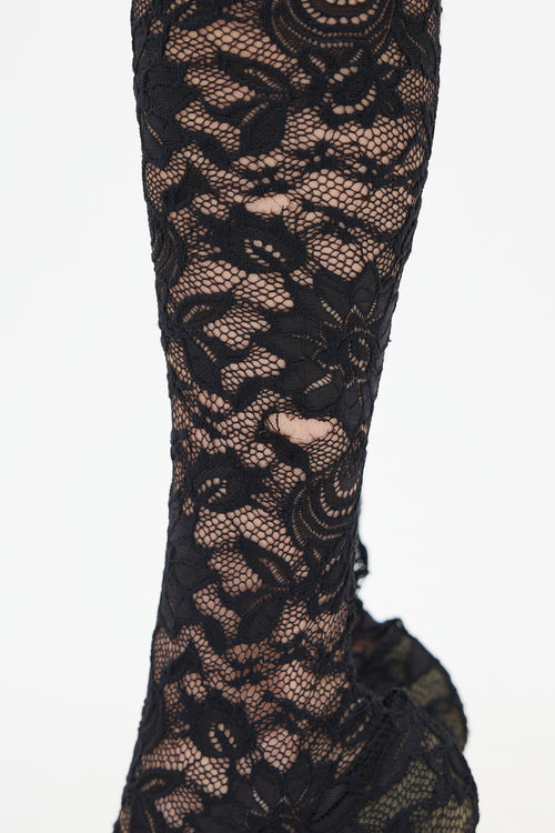 Dolce & Gabbana Black Lace Knee High Boot