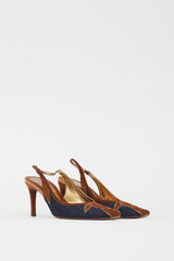 Dolce & Gabbana Blue Denim & Brown Suede Slingback Pump