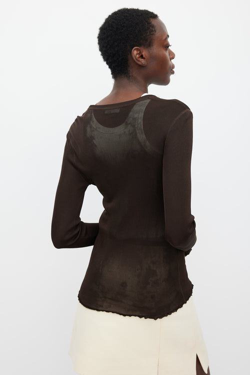 Dolce & Gabbana Brown Semi Sheer Henley Top