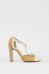 Dolce & Gabbana D&G Brown & Cream Patent Mary Jane Heel