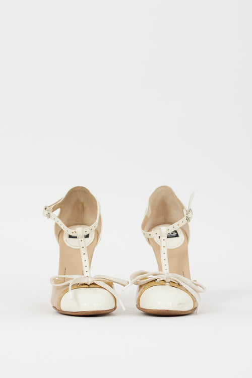 Dolce & Gabbana D&G Brown & Cream Patent Mary Jane Heel