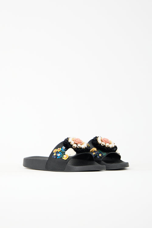 Dolce & Gabbana Floral Embellished Pool Slide