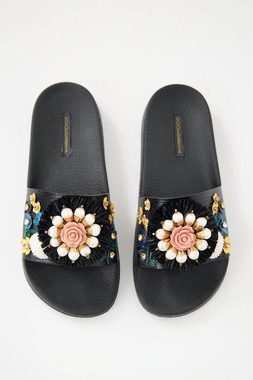 Dolce & Gabbana Floral Embellished Pool Slide