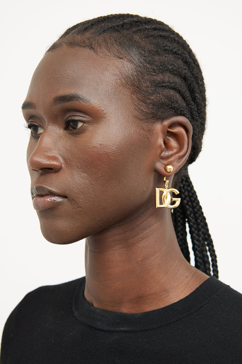 Dolce & Gabbana Gold Plated Logo Earrings