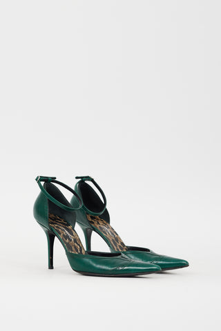 Dolce & Gabbana Green Leather Pointed Toe D'Orsay Pump