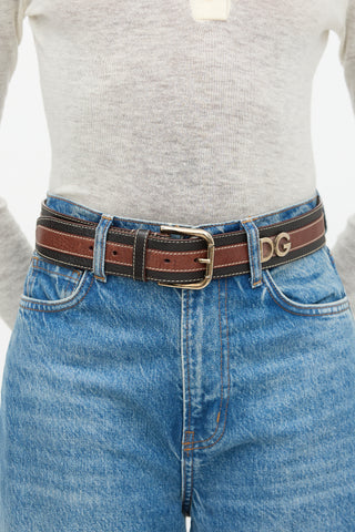 Dolce & Gabbana Leather Stripe Logo Belt