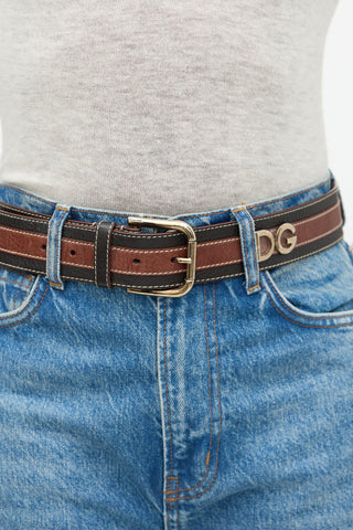 Dolce & Gabbana Leather Stripe Logo Belt