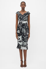 Dolce & Gabbana Mesh Ruched Printed Dress