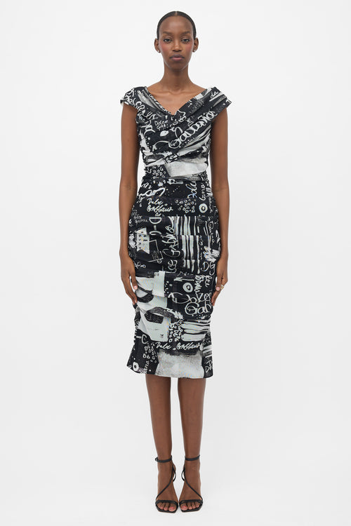 Dolce & Gabbana Mesh Ruched Printed Dress