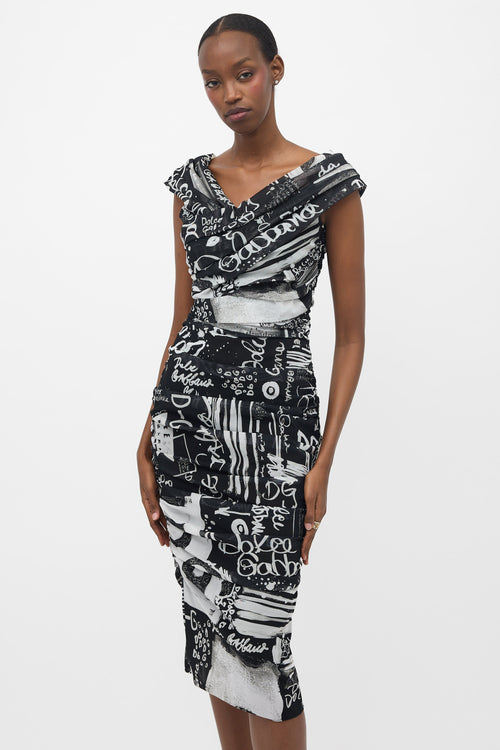 Dolce & Gabbana Mesh Ruched Printed Dress
