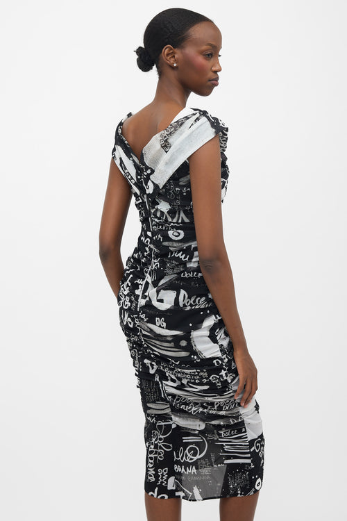 Dolce & Gabbana Mesh Ruched Printed Dress