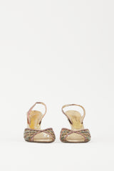 Dolce & Gabbana Pink & Green Textured Leather Latticed Heel