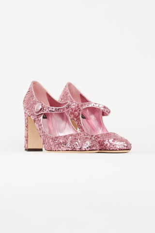 Dolce & Gabbana Pink Sequin Vally Mary Jane Heel