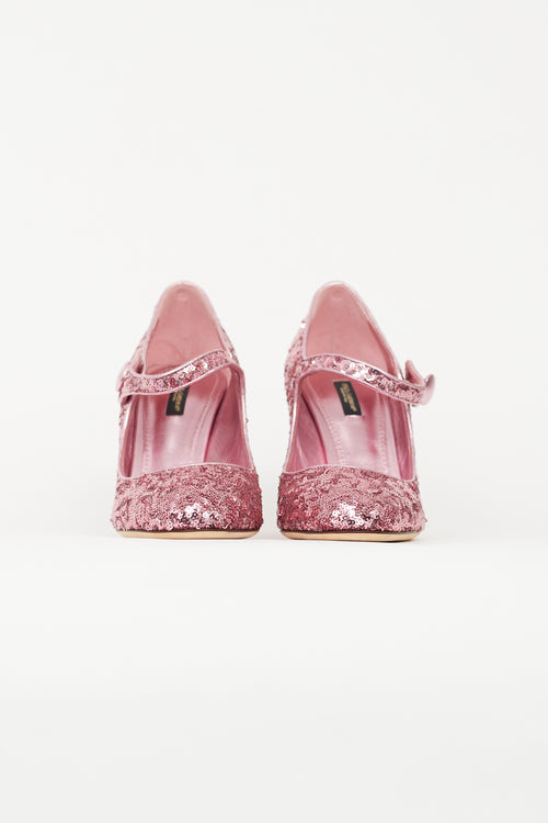 Dolce & Gabbana Pink Sequin Vally Mary Jane Heel