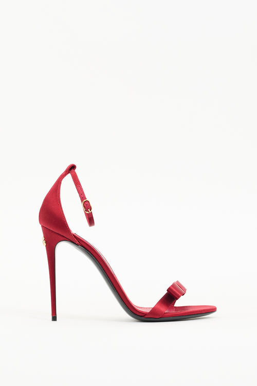 Dolce & Gabbana Red Satin Bow Heeled Sandal