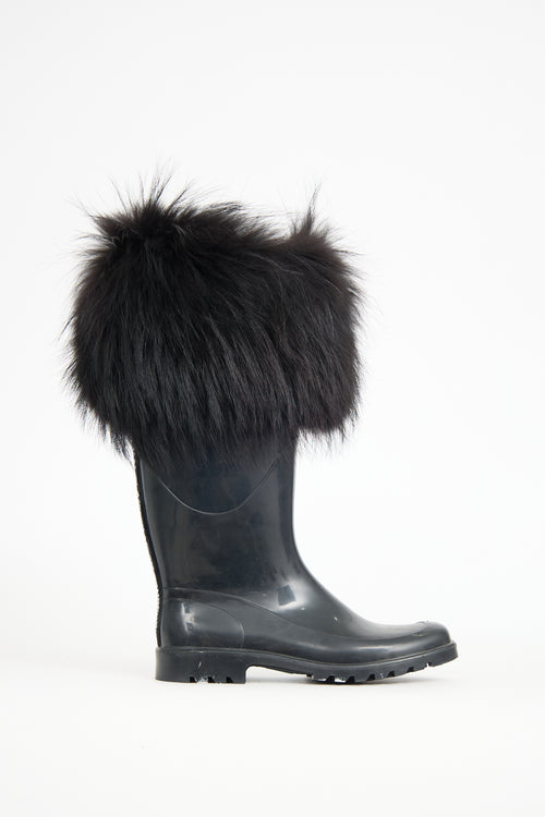 Dolce & Gabbana Rubber & Fur Trim Boot
