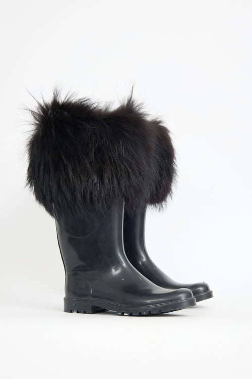 Dolce & Gabbana Rubber & Fur Trim Boot