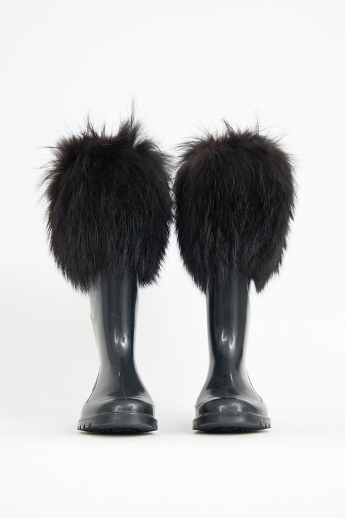 Dolce & Gabbana Rubber & Fur Trim Boot