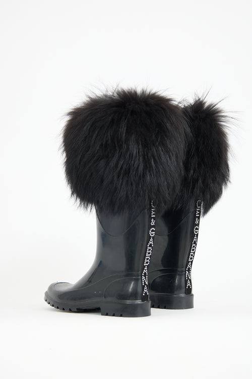 Dolce & Gabbana Rubber & Fur Trim Boot