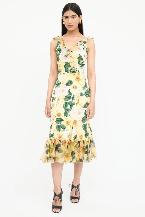 Dolce & Gabbana Silk Floral Ruffled Dress