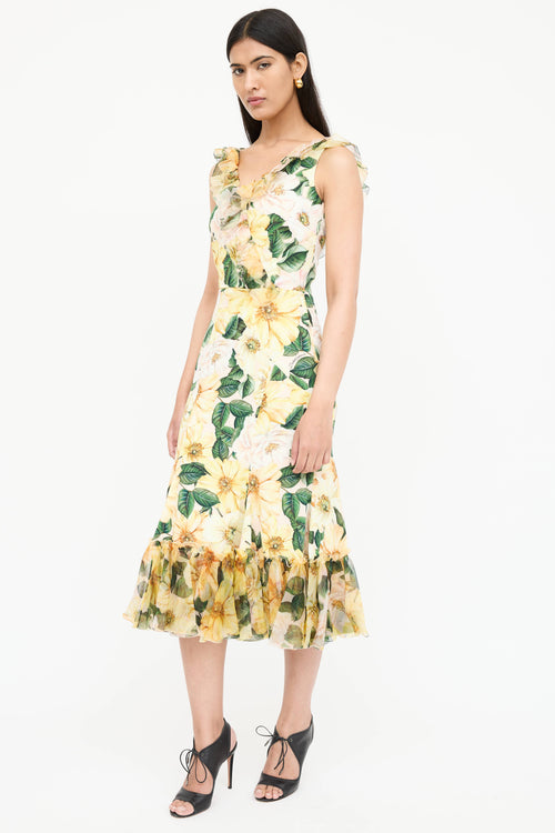 Dolce & Gabbana Silk Floral Ruffled Dress