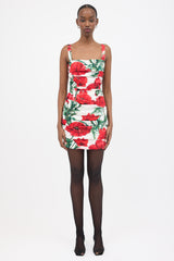 Dolce & Gabbana Silk Ruched Floral Mini Dress