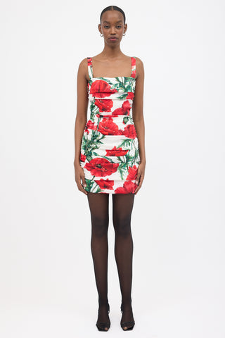 Dolce & Gabbana Silk Ruched Floral Mini Dress