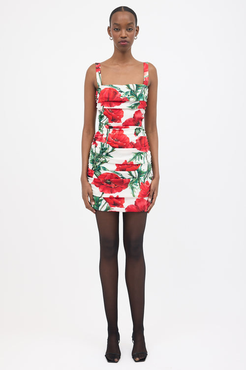 Dolce & Gabbana Silk Ruched Floral Mini Dress