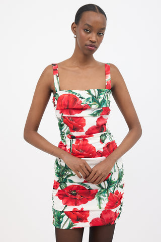 Dolce & Gabbana Silk Ruched Floral Mini Dress