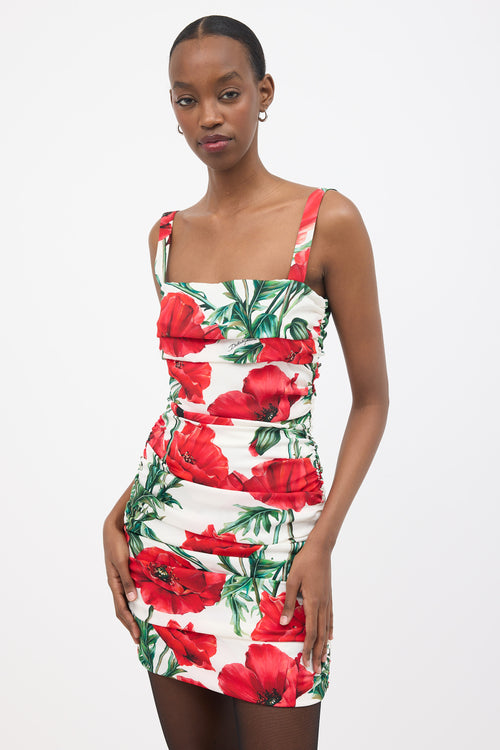 Dolce & Gabbana Silk Ruched Floral Mini Dress