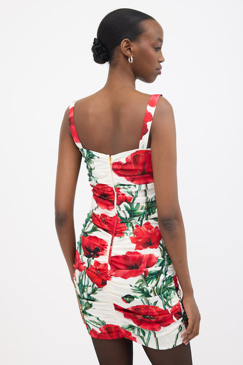 Dolce & Gabbana Silk Ruched Floral Mini Dress