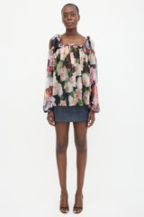 Dolce & Gabbana Silk Floral Cold Shoulder Blouse