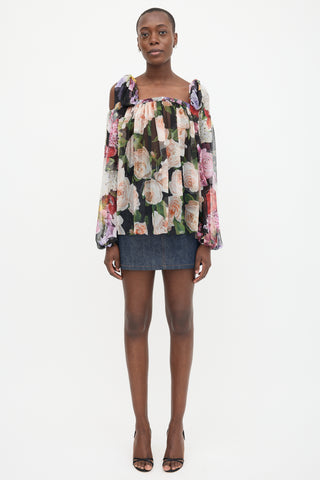 Dolce & Gabbana Silk Floral Cold Shoulder Blouse