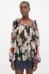 Dolce & Gabbana Silk Floral Cold Shoulder Blouse