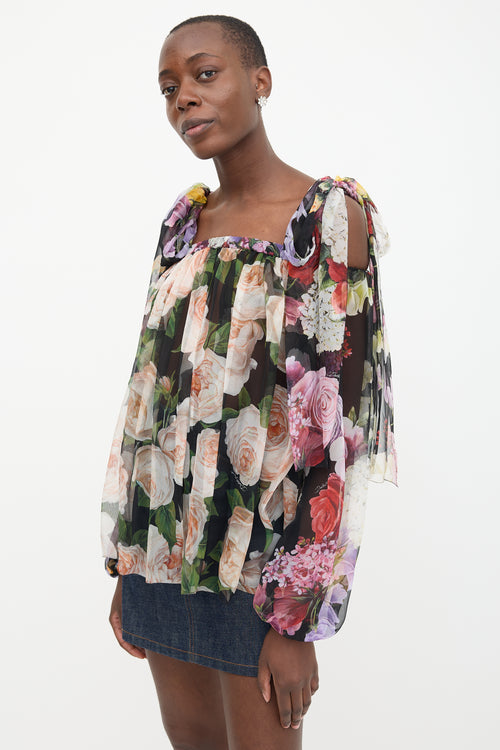Dolce & Gabbana Silk Floral Cold Shoulder Blouse