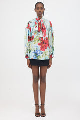 Dolce & Gabbana Silk Floral Tie Collar Blouse