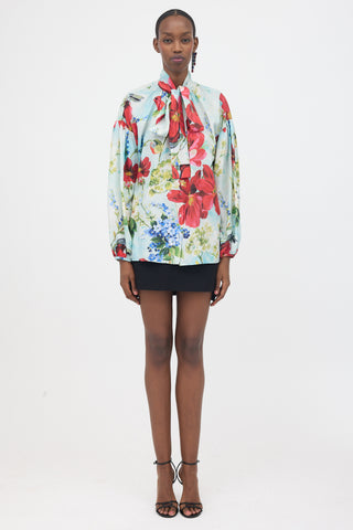 Dolce & Gabbana Silk Floral Tie Collar Blouse