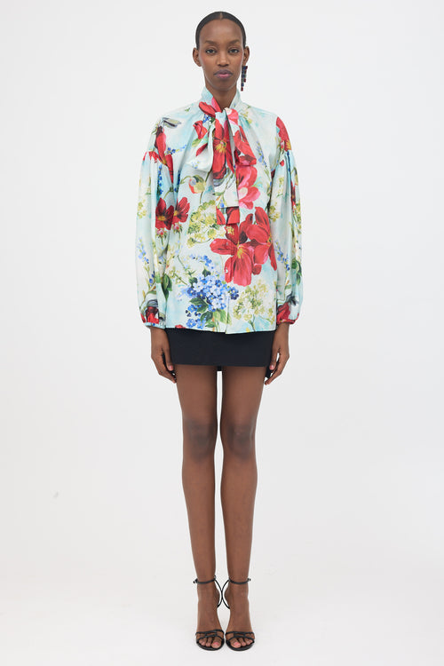 Dolce & Gabbana Silk Floral Tie Collar Blouse