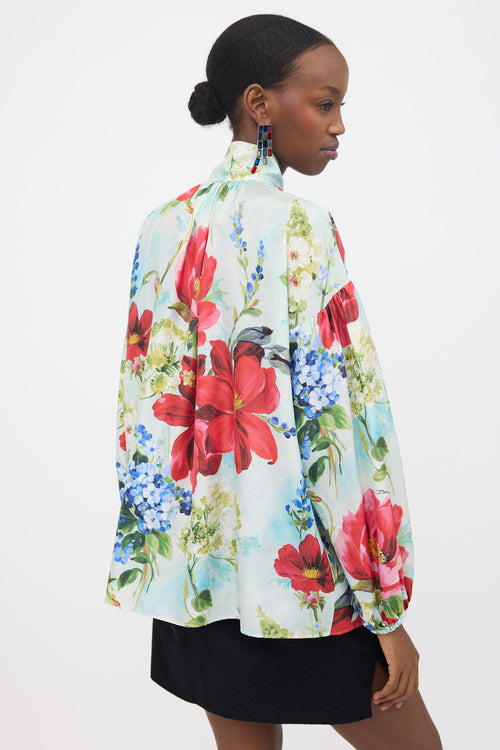 Dolce & Gabbana Silk Floral Tie Collar Blouse