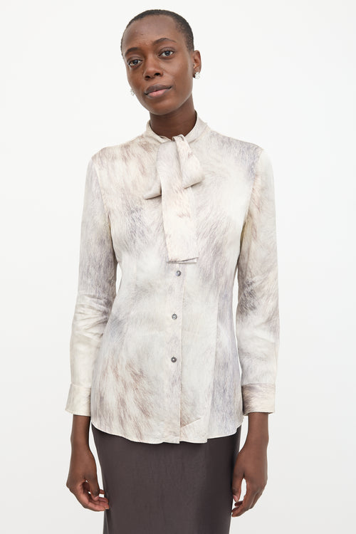 Dolce & Gabbana Silk Printed Neck Tie Blouse