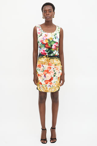 Dolce & Gabbana Silk Satin Pleated Floral Dress