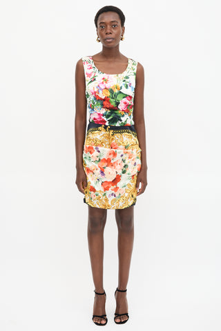Dolce & Gabbana Silk Satin Pleated Floral Dress