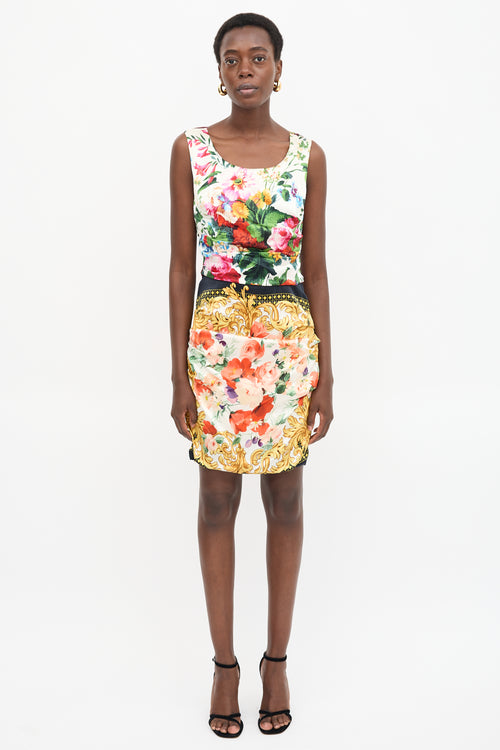 Dolce & Gabbana Silk Satin Pleated Floral Dress