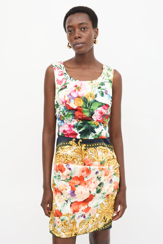 Dolce & Gabbana Silk Satin Pleated Floral Dress