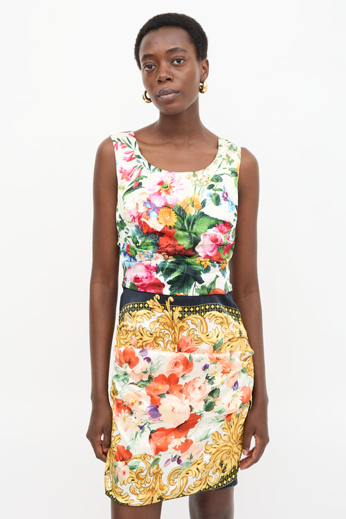 Dolce & Gabbana Silk Satin Pleated Floral Dress