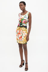 Dolce & Gabbana Silk Satin Pleated Floral Dress