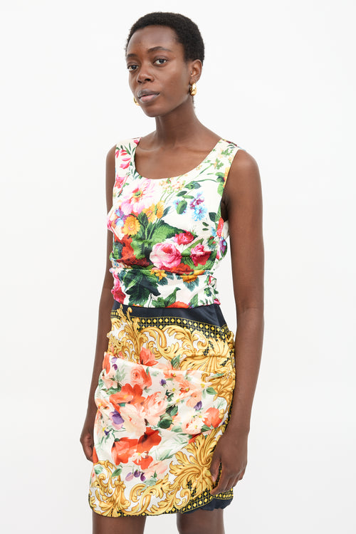 Dolce & Gabbana Silk Satin Pleated Floral Dress