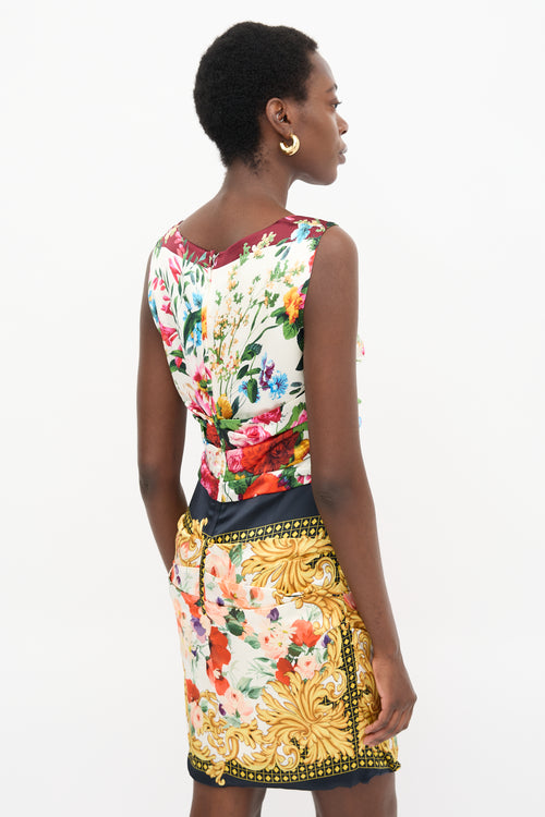 Dolce & Gabbana Silk Satin Pleated Floral Dress