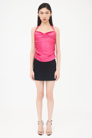 Dolce & Gabbana Silk Satin Ruched Halter Top