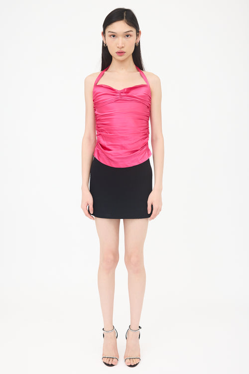 Dolce & Gabbana Silk Satin Ruched Halter Top